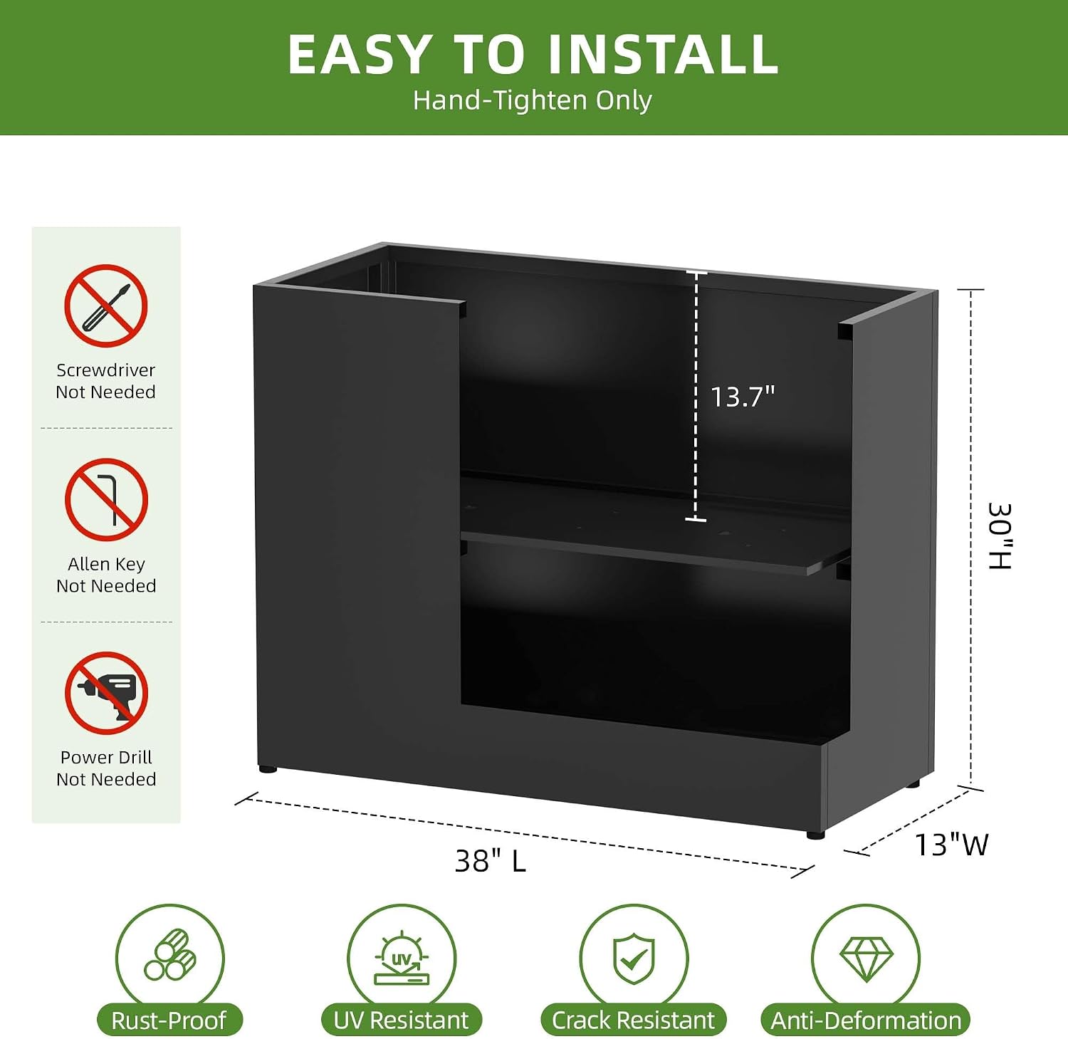 38L x 13W x 30H Large Metal Planters for Outdoor Plants - Black Planter Box | Easy Assembly Tall Rectangular Planter
