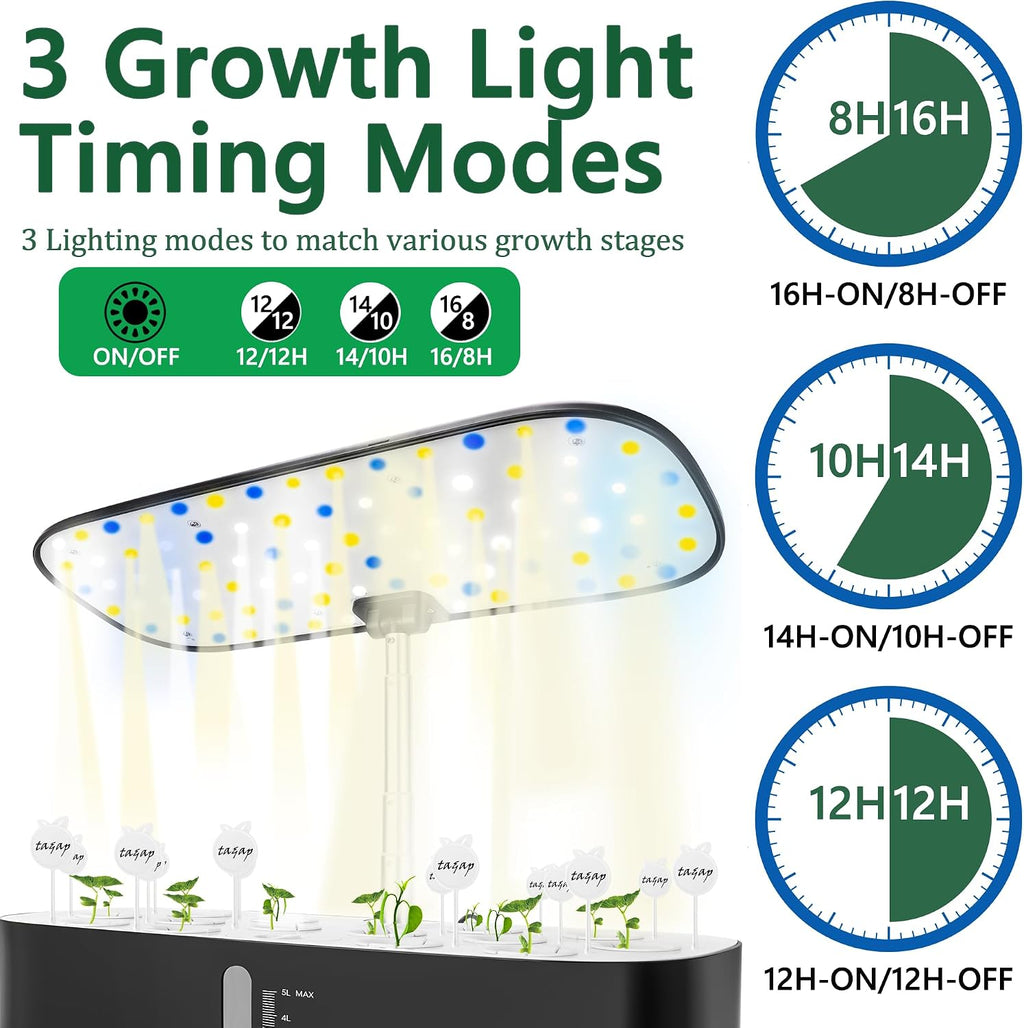 Hydroponics Growing System with LED Grow Light, 14 Pods Indoor Herb Garden Full Spectrum Rotatable Light Panel, Auto On