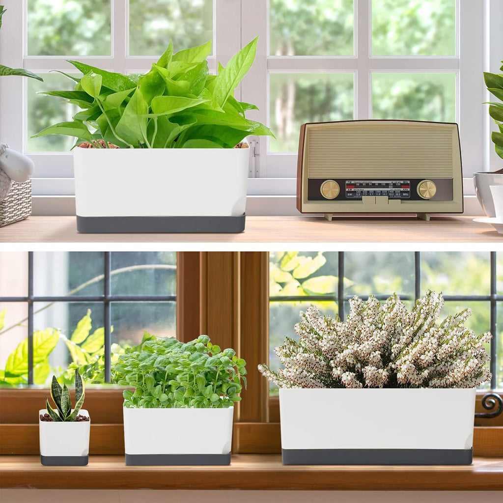 Self Watering Planters Pots for Indoor Plants, 7 Pack 4+8+17 Inch Plastic Window Boxes Planters Herb Planter, Rectangle