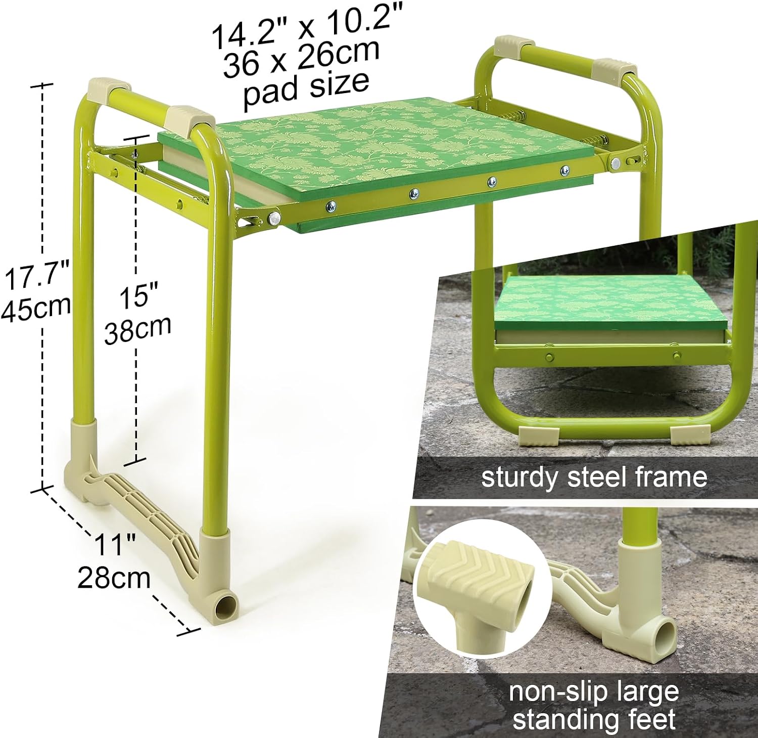 Garden Stool and Kneeler Set, Garden Seat and Kneeler Heavy Duty with 10" Wide Soft Kneeling Pad, Non-Slip Garden Bench