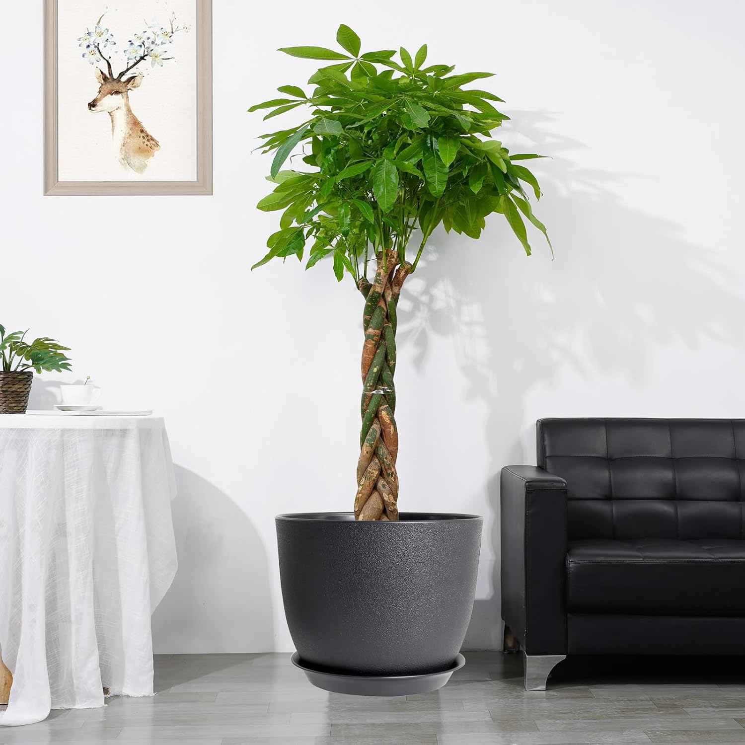 UOUZ 12inch Large Plant Pot, Modern Plastic Planter with High Driange Holes and Saucer for Indoor Outdoor Garden Plants