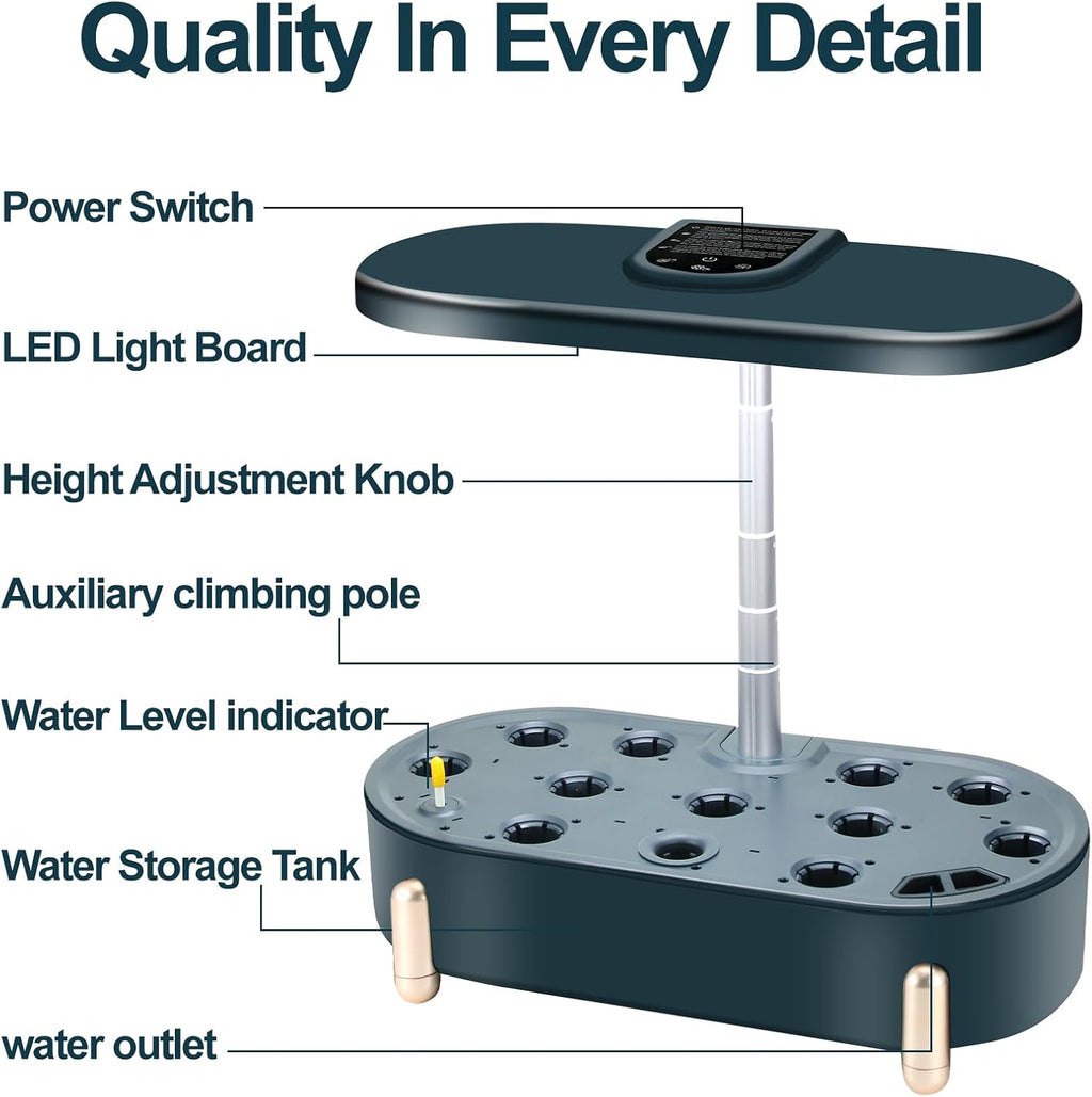 Hydroponics Growing System Indoor Garden:12 Pods Plant Kit Aeroponic Herb Vegetable Growth Lamp Countertop with LED