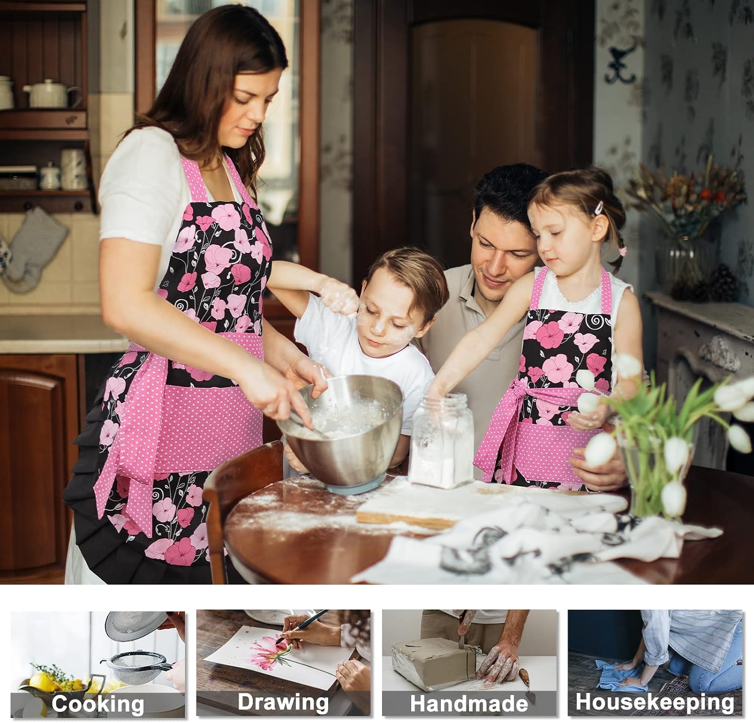 Surblue Kitchen Aprons for Women,Heavy Duty Aprons for Cooking, Baking, BBQ and Gardening