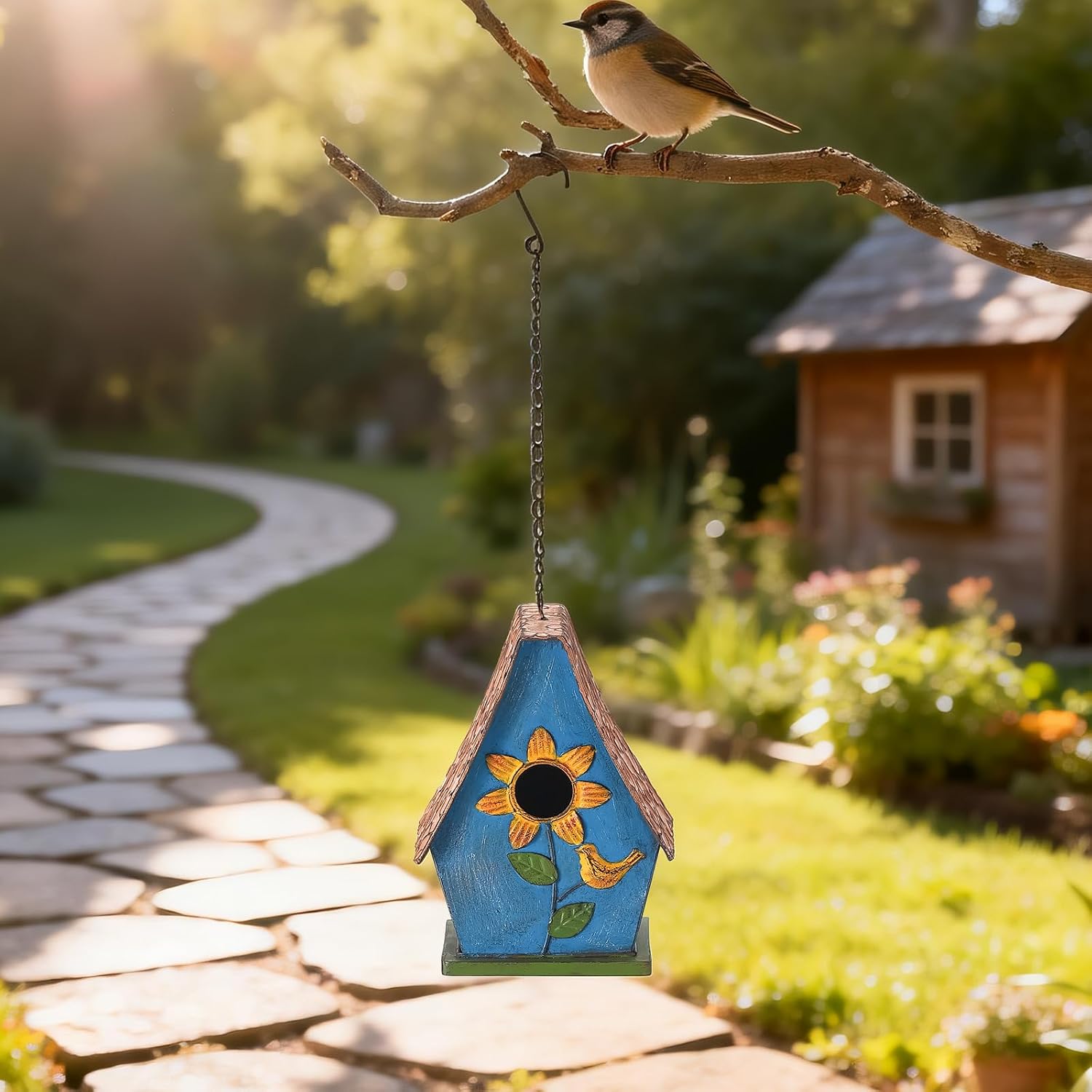 Metal Bird Houses for Outside Hanging, Decorative Sunflower Birdhouses for Outside, Rustic Weatherproof Hanging Bird