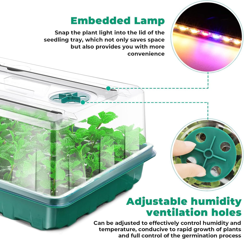 Seed Starter Tray with Grow Light, 192-Cell Seed Starter Kit, Seedling Starter Trays with Humidity Domes, Automatic