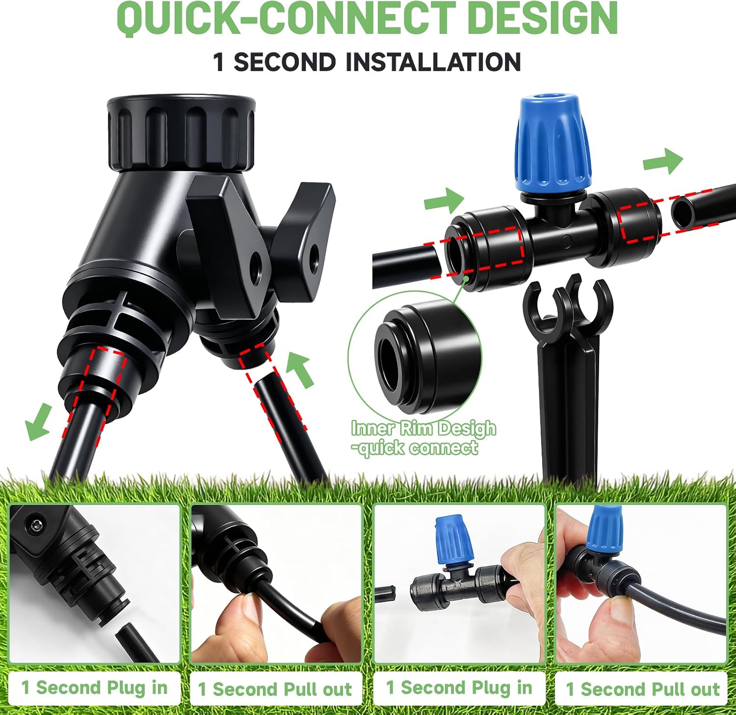 Riboud 165FT Drip Irrigation Kit, Quick-Connect Garden Watering System with 30 Adjustable Misting Nozzles for Garden