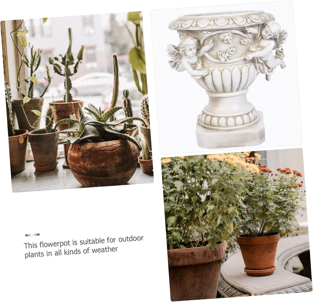 Outdoor Flowerpot European Style Beige Resin Crafts for Plants Decorative Outdoor Statue Pot Ideal for Yard and Garden