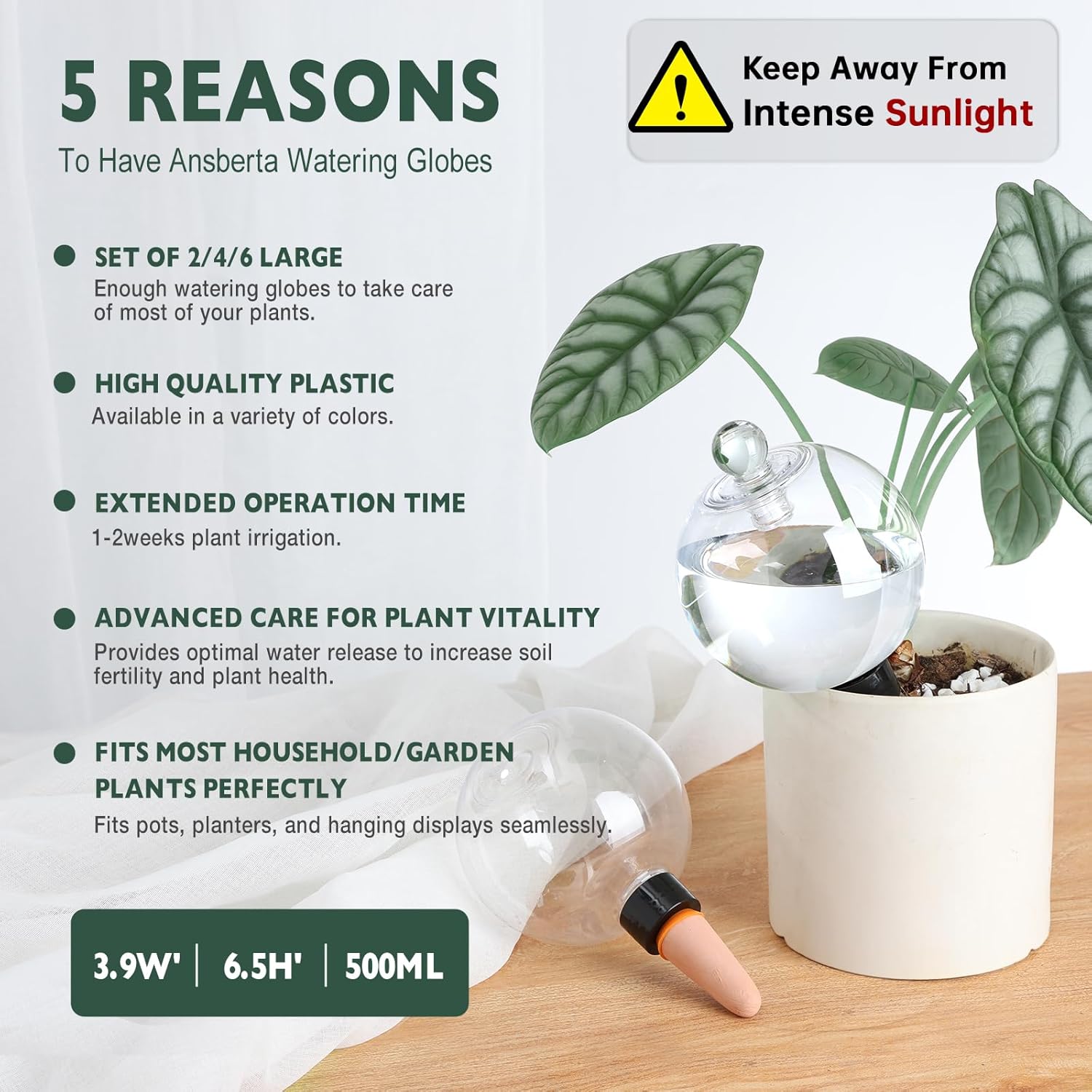 6 Pack Plant Watering Globes with Covers 17oz Self Watering Planter Insert, Plastic Water Bulbs, Indoor/Outdoor Plant