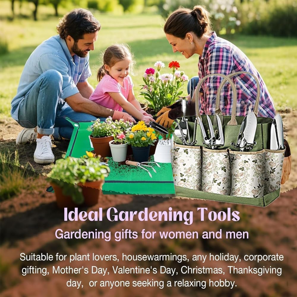 Gardening Hand Tools,14 Pieces Stainless Steel Heavy-Duty Gardening Hand Tools with Delicate Storage Bag, Aprons and