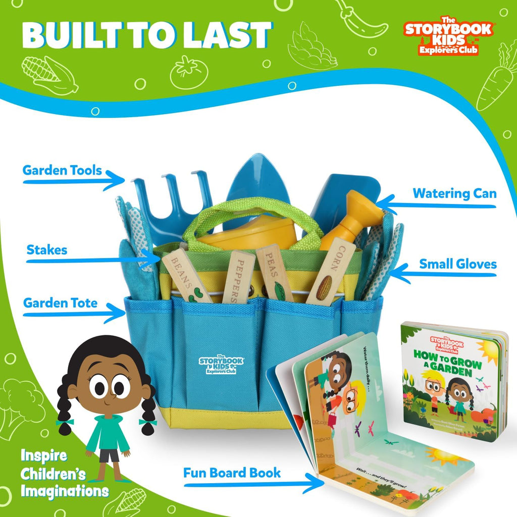 Kids Gardening Set – Toddler Gardening Kit Includes Watering Can for Kids, Shovel, Rake, Plant Stakes, Kids Gardening
