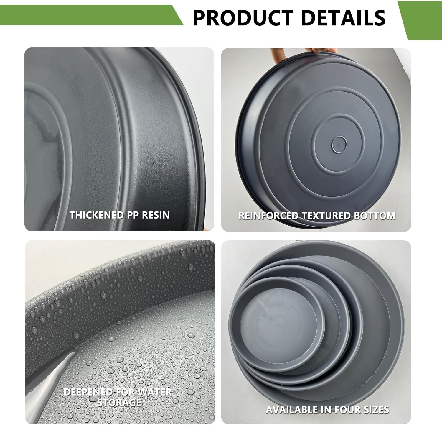 6 Pack 12 Inch Gray Plant Saucers, Heavy Duty PP Water Catcher Trays | Large Water Catcher Saucers for Indoor & Outdoor