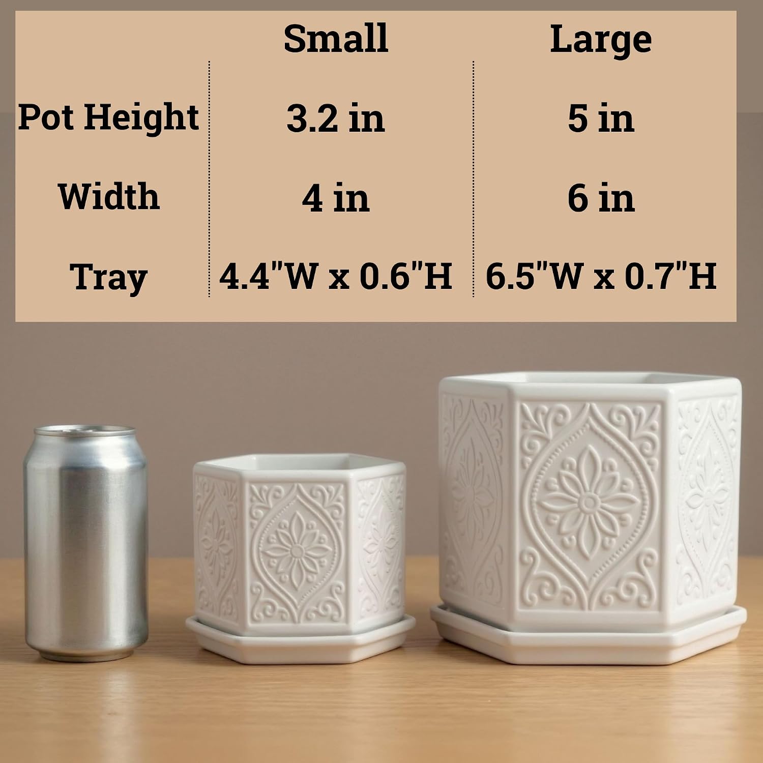 Ceramic Pots for Plants Set of 2, 6-Inch & 4-Inch Wide w/ Drainage & Saucer | Thick Durable Ceramic Pots with Matching