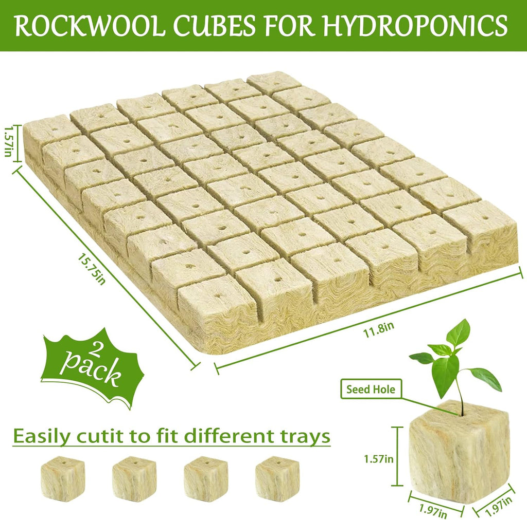 2 Inch Rockwool Cubes for Hydroponics Seed Starter, Rock Wool Planting Cubes Hydroponic Garden Grow Plugs for Soilless