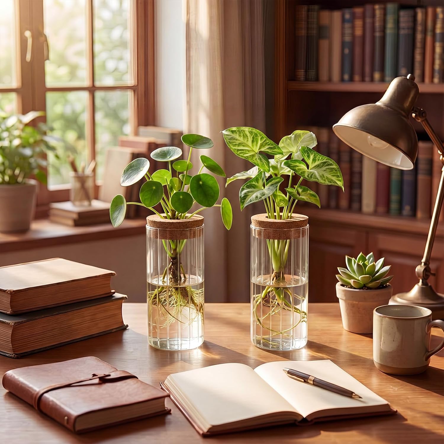 6 Set Propagation Station Jar Desktop Glass Planter Station Flower Vases Water Terrarium Jar with Cork Lid for