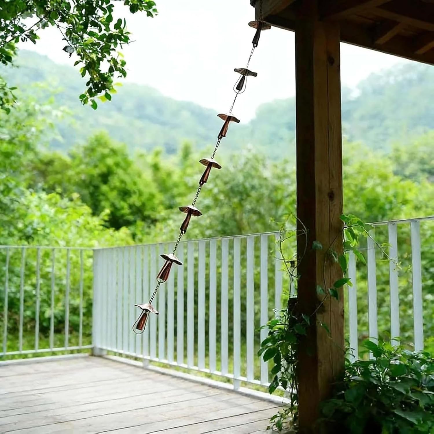 Vintage Iron Mushroom Rain Chain, 51.18 in Metal Mushroom Rain Catcher for Patios & Porches, Outdoor Decor (1PC)