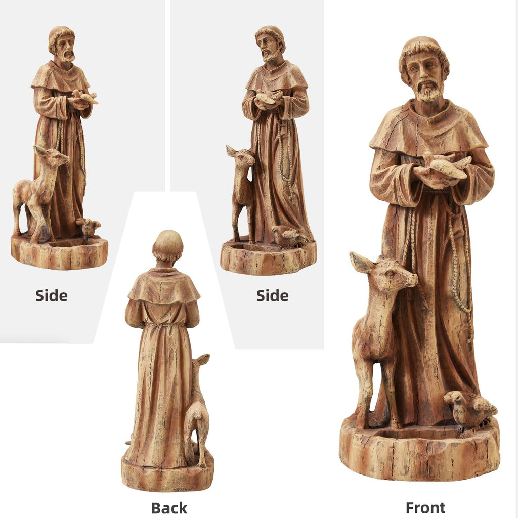 25" Saint Francis Statue with Bird Feeder, Outdoor Garden Decor | Hand Painted St. Francis with Animals Garden Statue