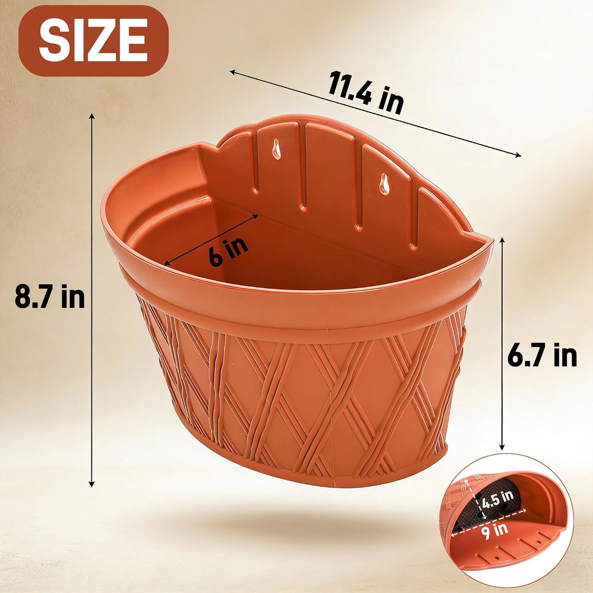 4 Pack Plastic Wall Hanging Planter, 11.4 In Plant Holder for Indoor Outdoor Plant, Large Wall Plant Pot with 8 Hooks