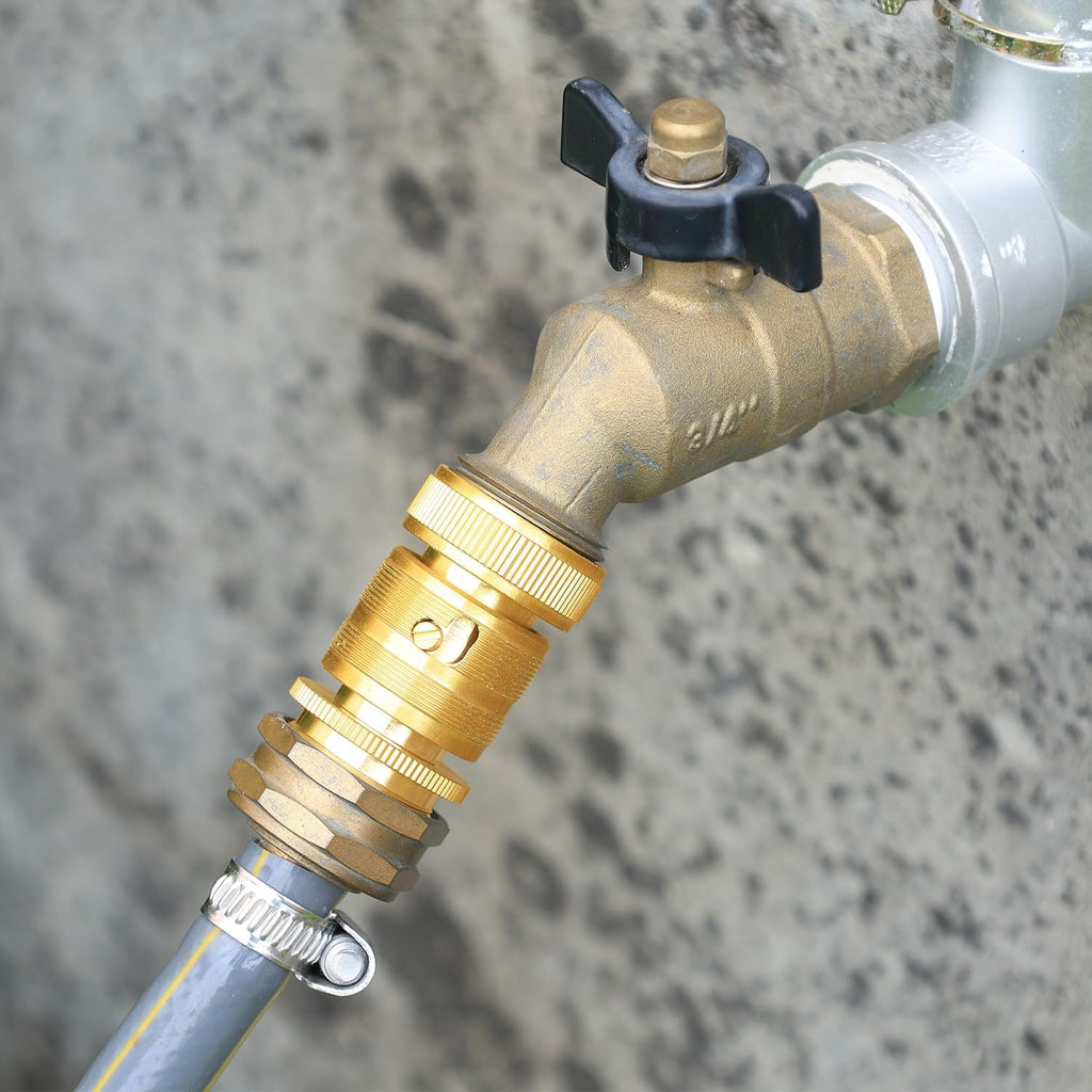 Garden Hose Quick Disconnect Fittings - 3Pcs Solid Brass 3/4 Inch GHT Thread Hose Connectors for Outdoor Faucet Adapter