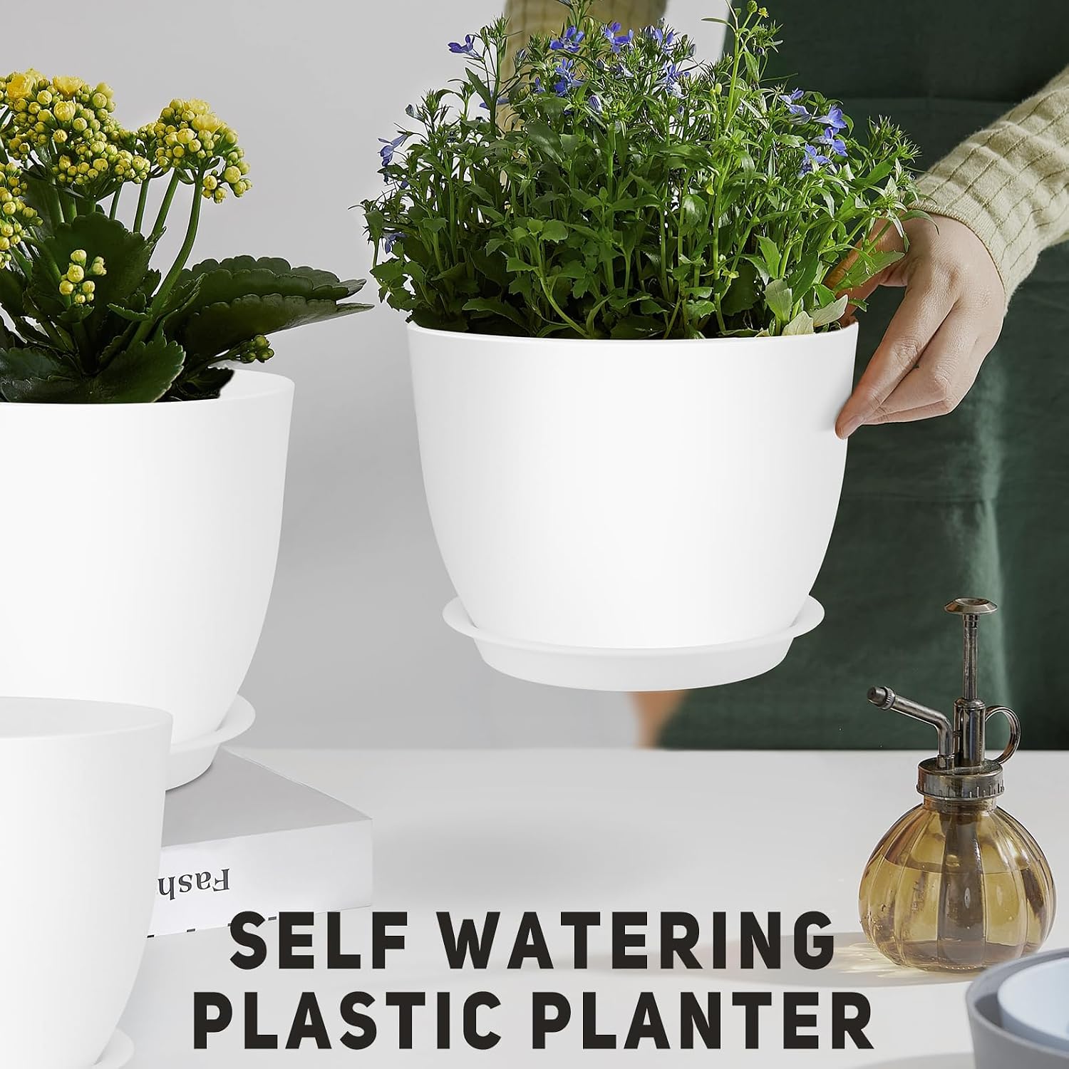 YNNICO Plant Pots 12/10/9 inch Set of 3, Flower Pots with Multi Mesh Drainage Holes, Large Planters for Indoor Outdoor