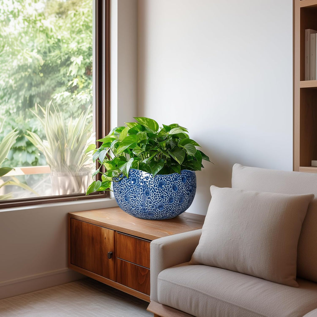 10 Inch Plant Pot - Ceramic Pots for Plants Indoor Outdoor, Round Bonsai Pots with Drainage Hole, Decorative Flower