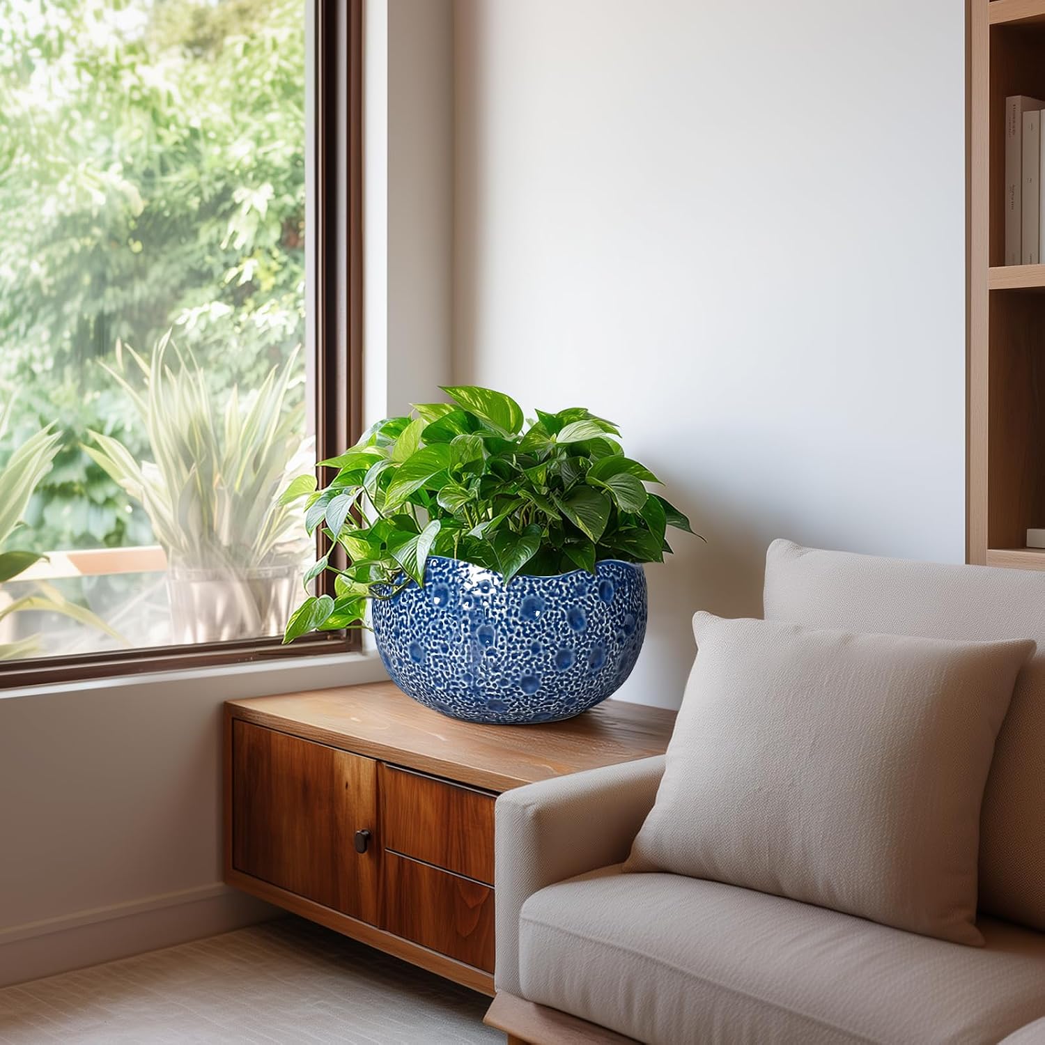 10 Inch Plant Pot - Ceramic Pots for Plants Indoor Outdoor, Round Bonsai Pots with Drainage Hole, Decorative Flower