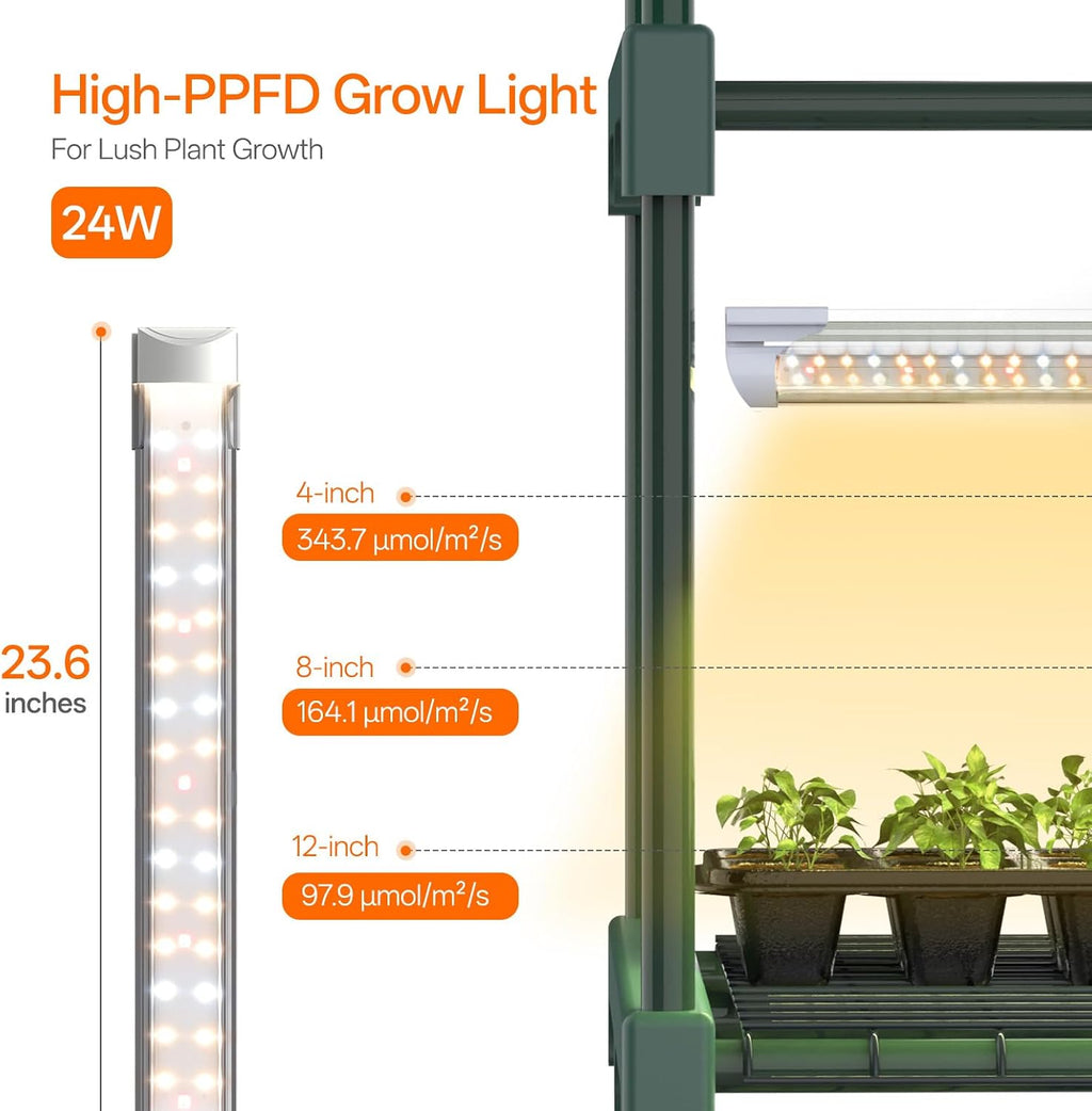 Indoor Greenhouse with Grow Light, 5-Tier Large Greenhouse Cabinet | 5x24W LED Grow Lights, Clear PVC Cover, 5 Heavy