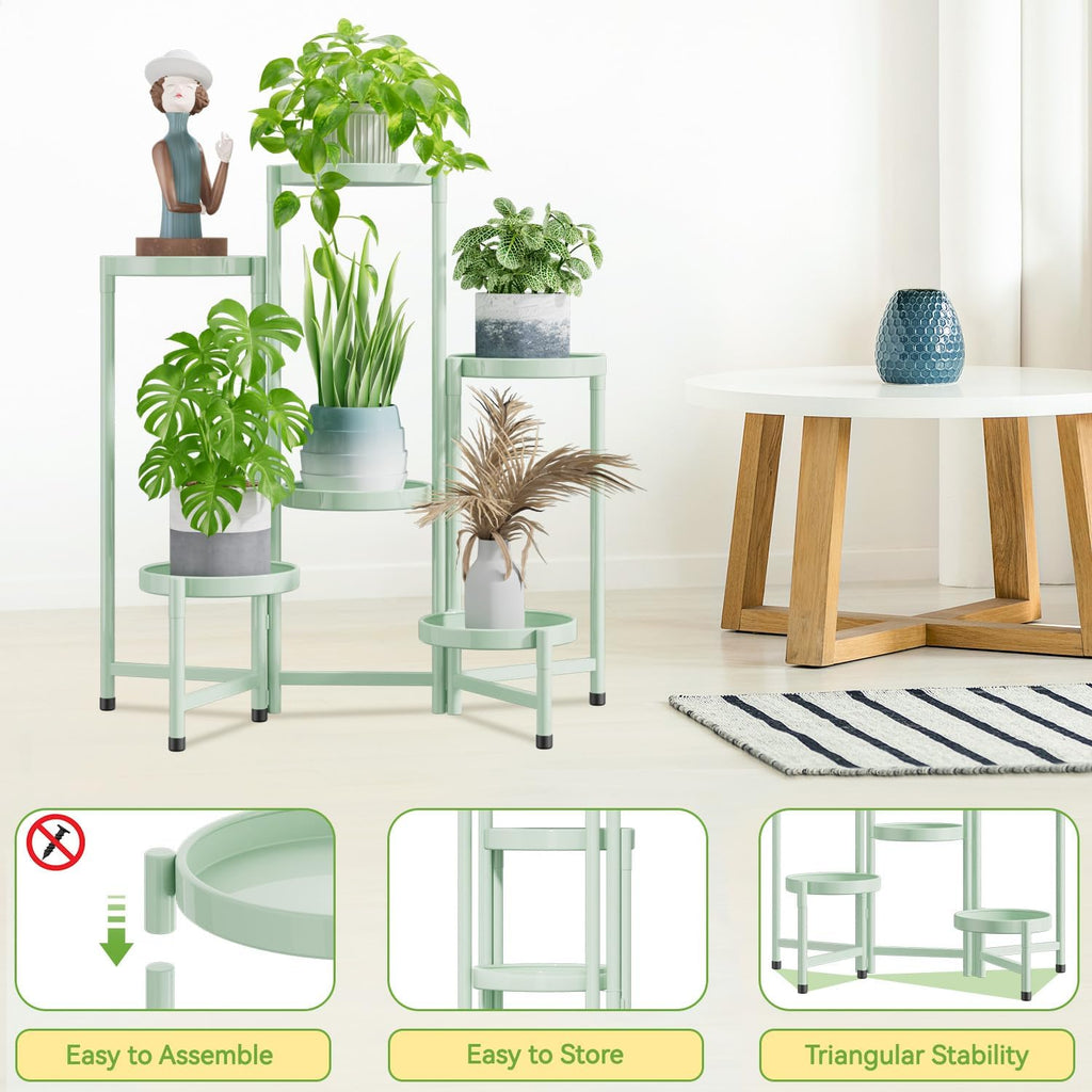 iDavosic.ly Plant Stand Indoor Outdoor, 6 Tier Metal Corner Shelf, Green | Tiered Flower Display Holder, Folding Multi