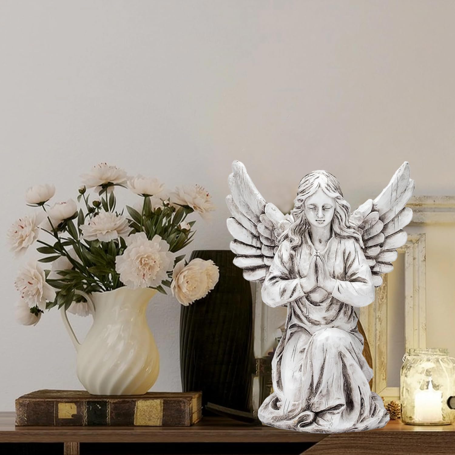 Praying Angel Garden Statue – Outdoor Kneeling Angel Figurine for Yard, Patio, Memorial Decor, Resin Sculpture