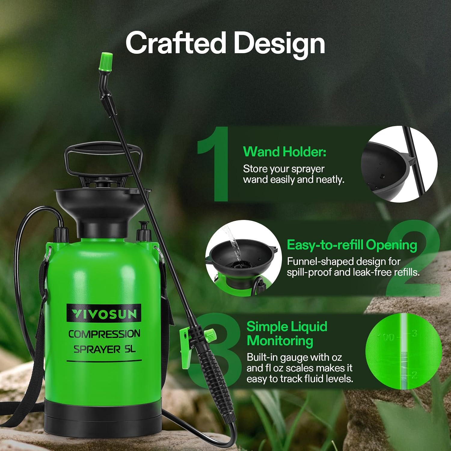 VIVOSUN 1.35-Gallon Pump Pressure Sprayer | Lawn & Garden Water Sprayer with Adjustable Shoulder Strap, for Spraying