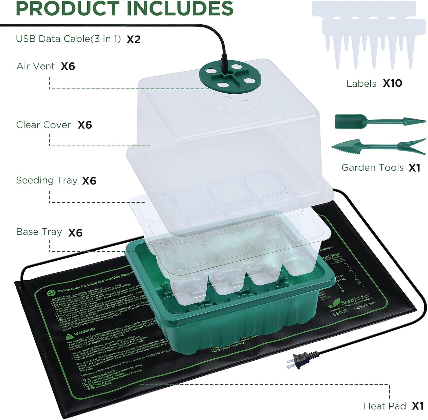 7-Pack Seed Starter Kit with Grow Light (12 Cells per Tray), Plant Germination Trays with Adjustable Humidity Dome Seed