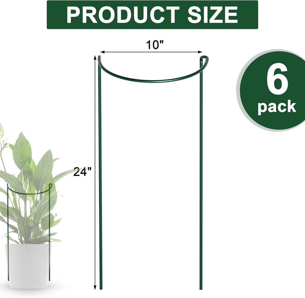 6 Pack Peony Cages and Supports, 10" (W) x 24"(H) Plant Support, Rust-Proof Metal Plant Support Stakes for