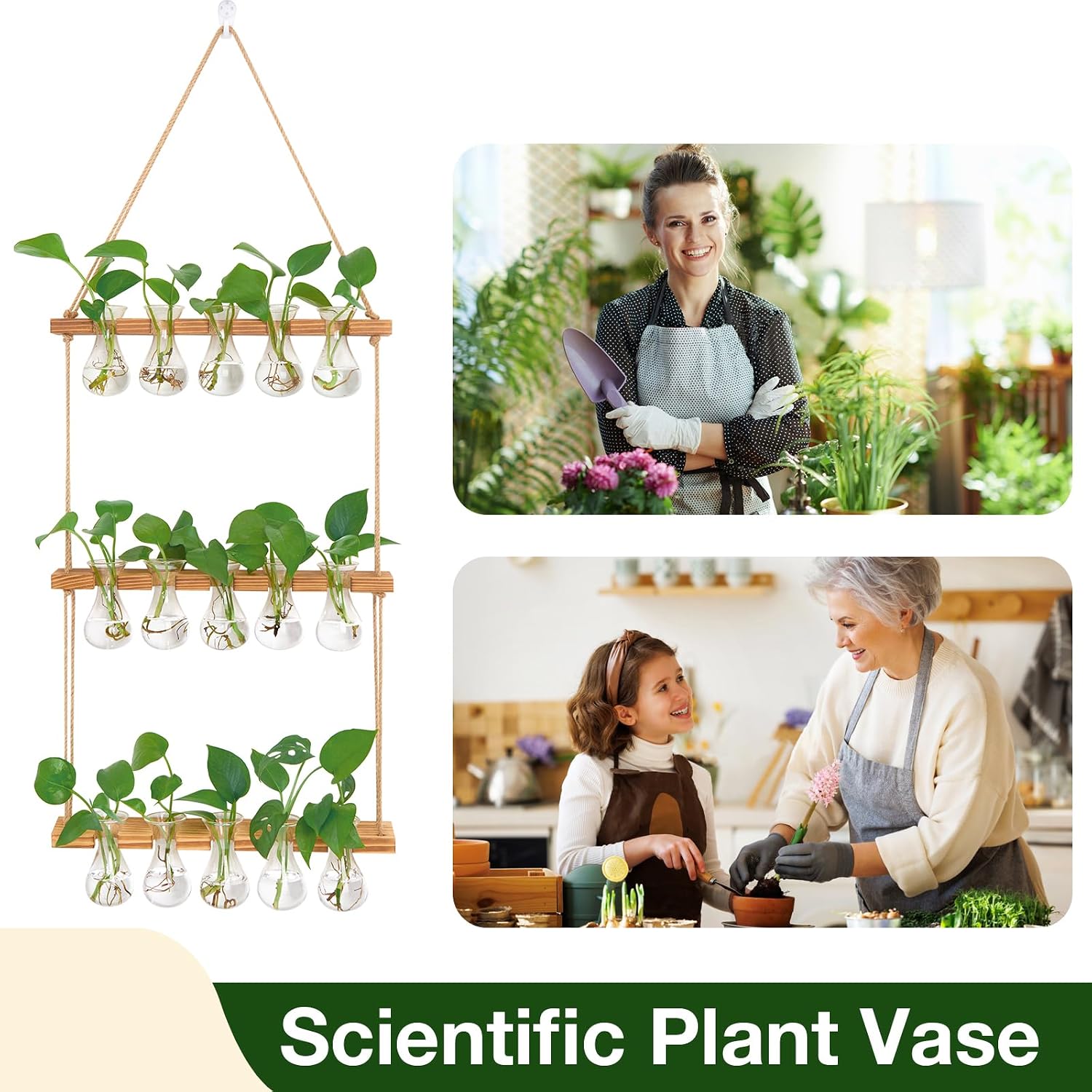 XXXFLOWER Wall Hanging Propagation Station 5 Bulb Vase 3 Tiers | Hanging Plant Holder Wall Hanging Planters for Indoor