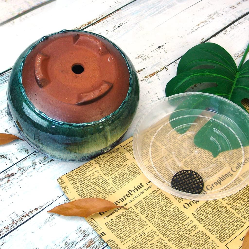 8 Inch Succulent Pot with Drainage and Saucer Glazed Terracotta Round Ceramic Succulent Planter Cactus Bonsai Plant Pot