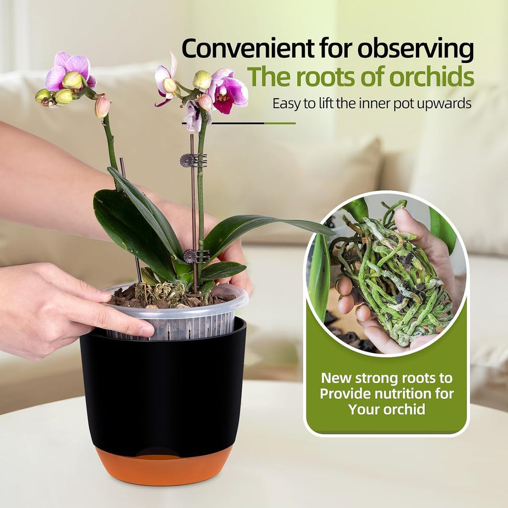 QCQHDU 5.7Inch Orchid Pots with Holes for Repotting, Double-Layer Plastic Self Watering Flower Pots for Indoor Plants