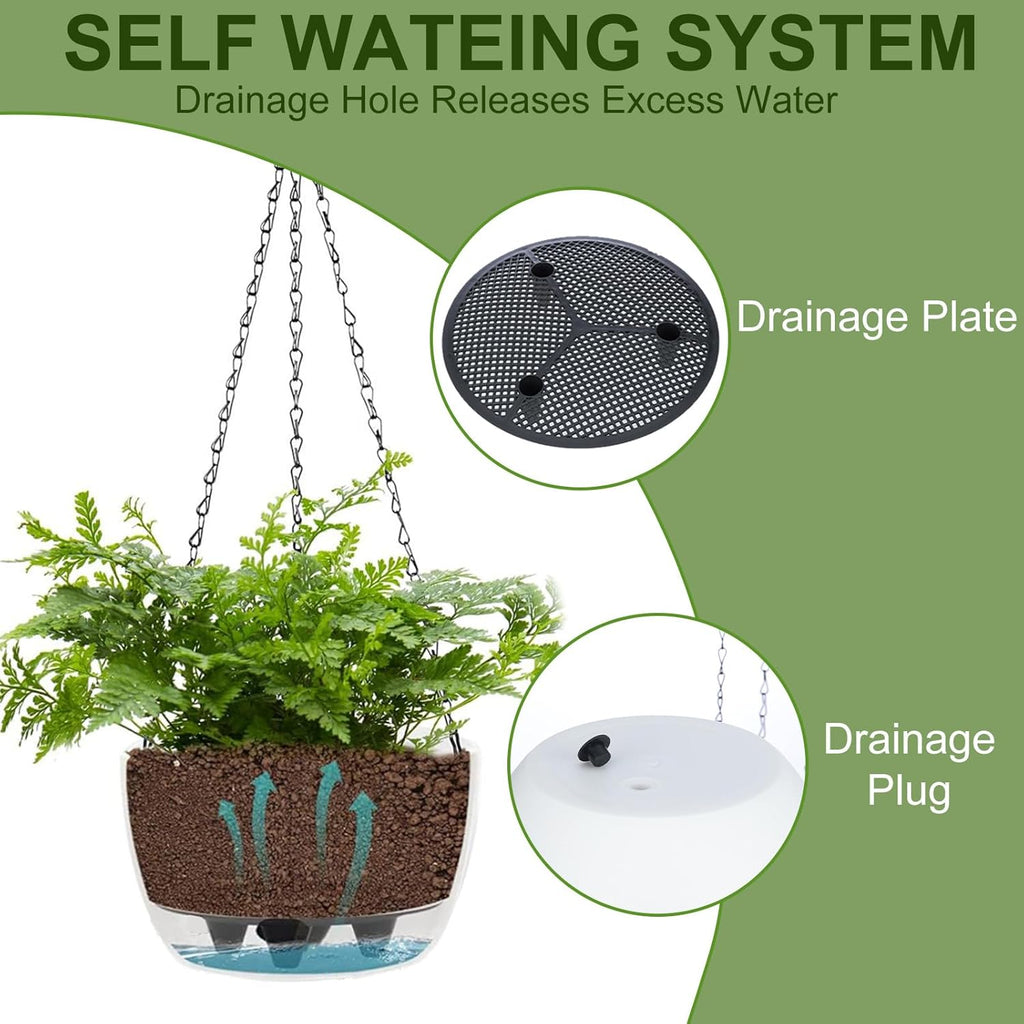 BAYN 2 Packs Solar Hanging Basket Planters for Plants Outdoor | Self Watering, Black Flower Pots with Solar Light