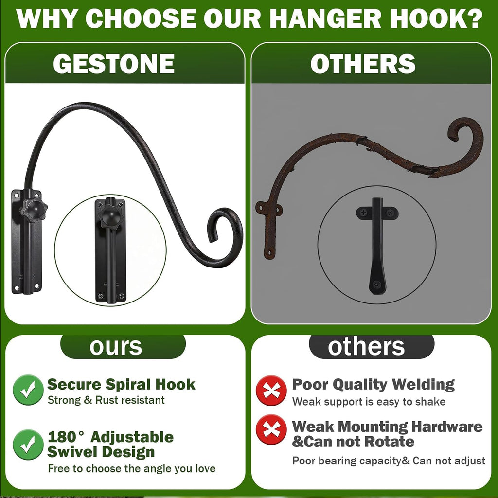 16 Inch Swivel Plant Hangers Bracket, 2 Pack Bird Feeder Hangers | Heavy Duty Swinging Plant Hanger, Solid Iron Wall