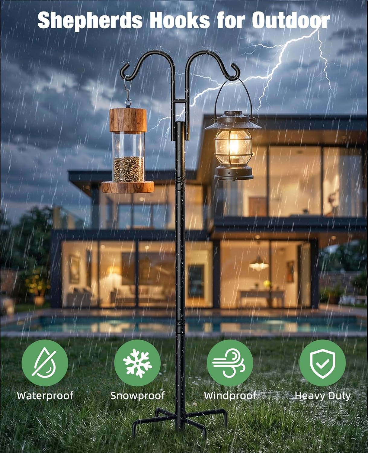 Shepherds Hooks for Outdoor Plant Hanger Hummingbird Feeders for Outdoors | Double Shepherds Hooks ,86 Inch Bird Feeder