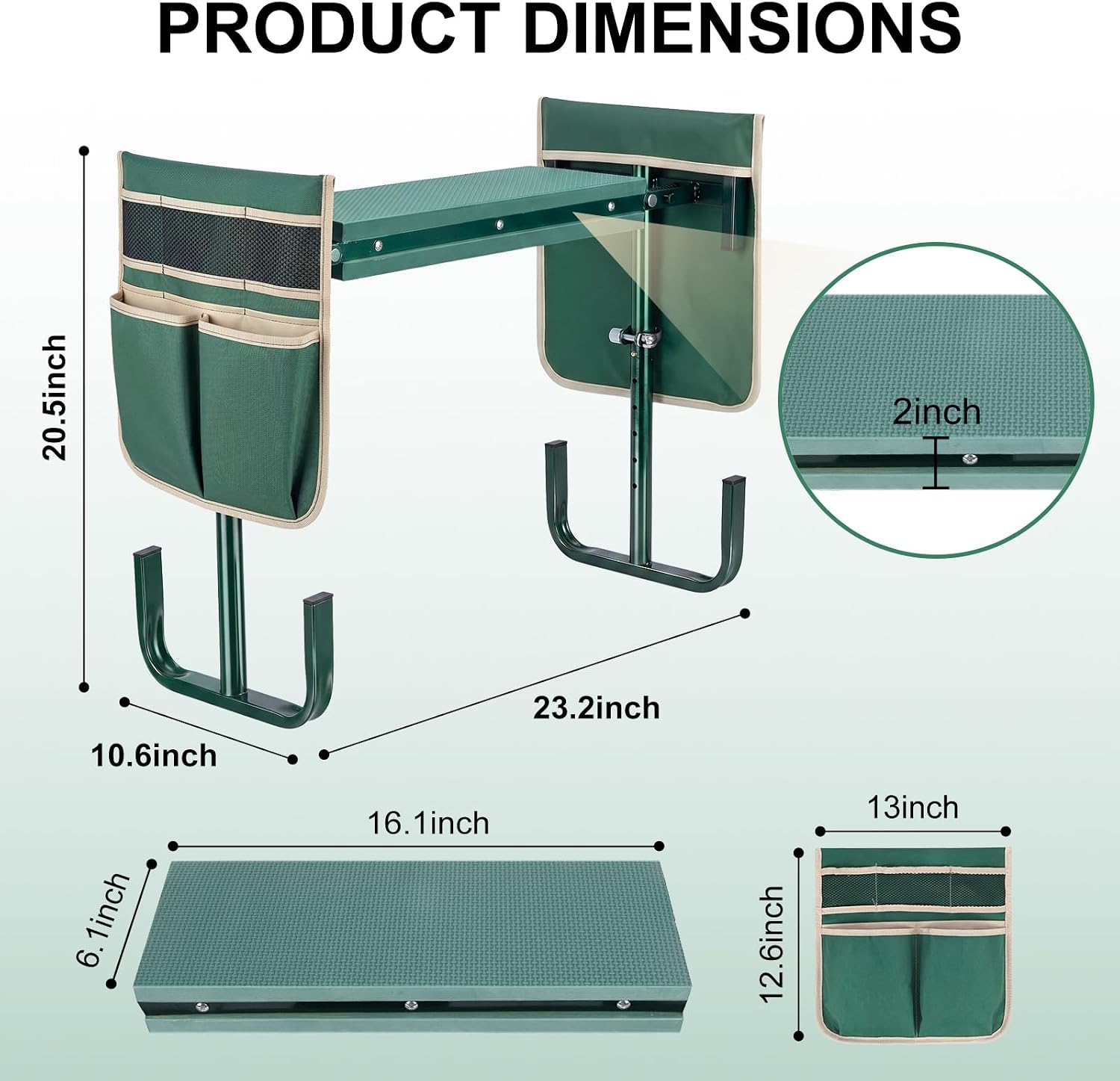 Garden Kneeler and Seat Soft Kneeling Pad Garden Bench Adjustable Height | 2 Practical Tool Pouches Foldable Gardening
