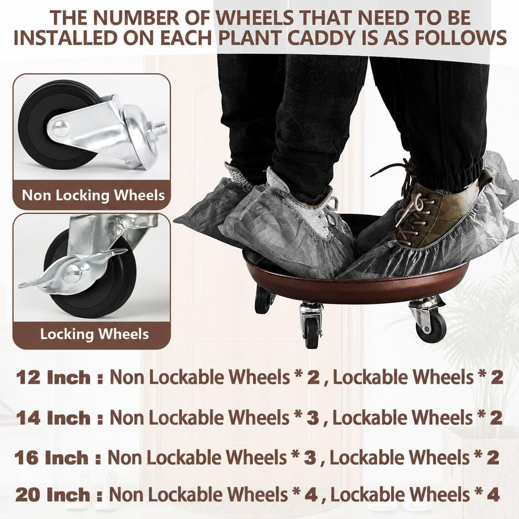 20" Metal Rolling Plant Caddy with Wheels, Indoor Outdoor, 2-Pack Bronze | Entirely Made of Metal, 8 x 360° Wheels