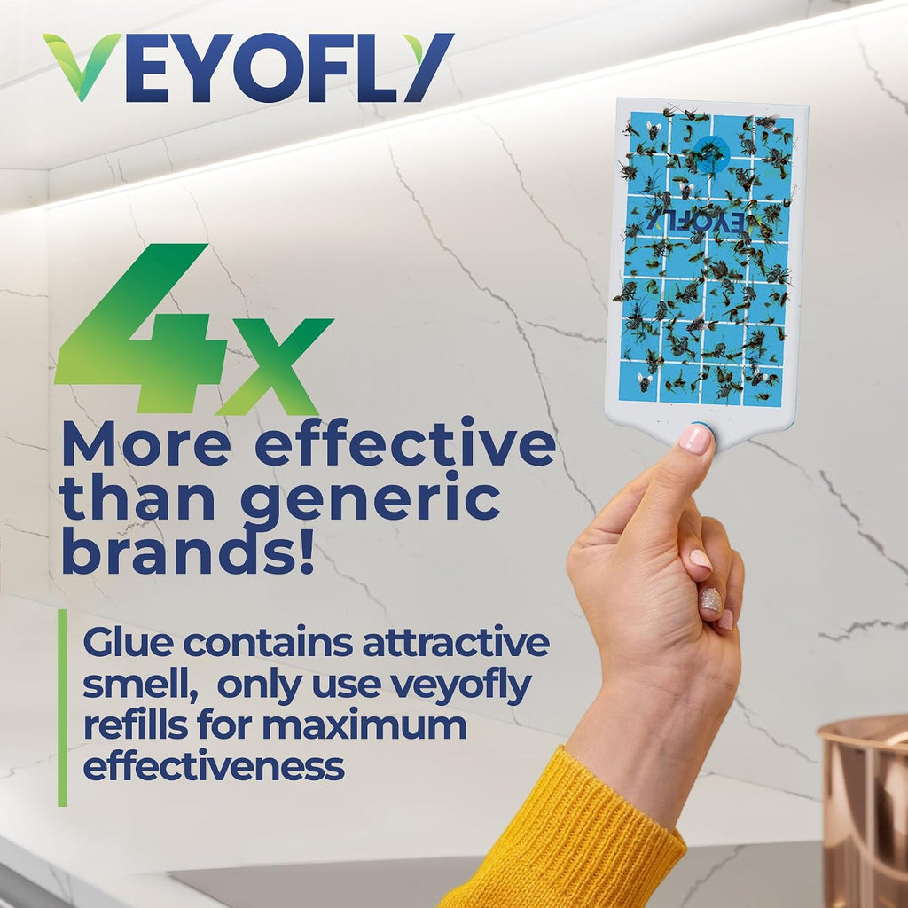 VEYOFLY Fruit Fly Traps Indoor Plug-in UV, Gnat Trap, 2 Device + 6 Refills | UV light attracts insects to glue cards