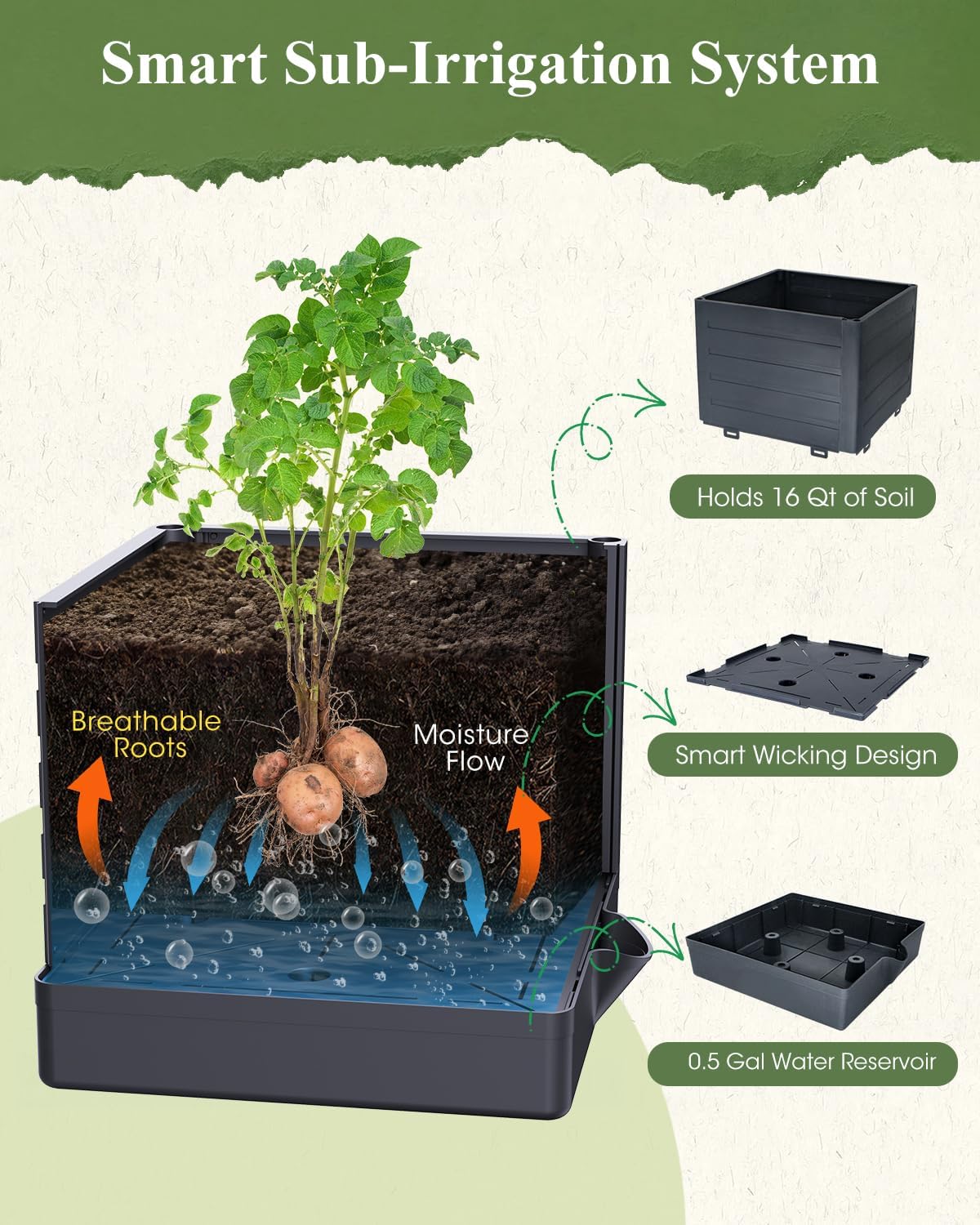 2-Pack Tomato Planter with Trellis, 57" Self-Watering Raised Garden Bed Planter Box, Tomato Cages for Indoor & Outdoor