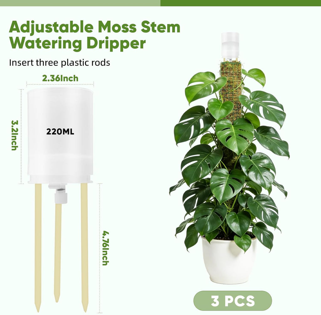 6 Pack Adjustable Moss Pole Watering Dripper,Self Watering Planter Insert with Flow Control, Automatic Watering Planter