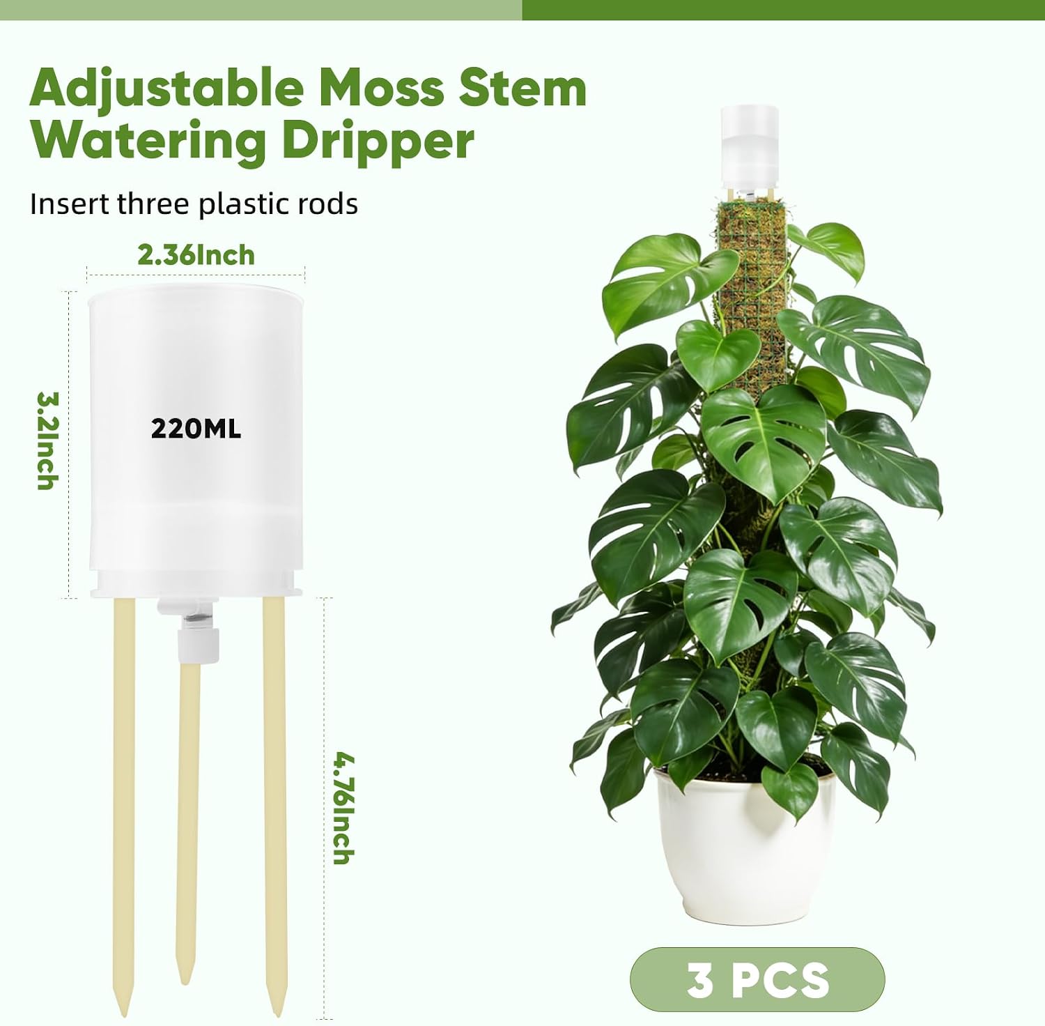 6 Pack Adjustable Moss Pole Watering Dripper,Self Watering Planter Insert with Flow Control, Automatic Watering Planter