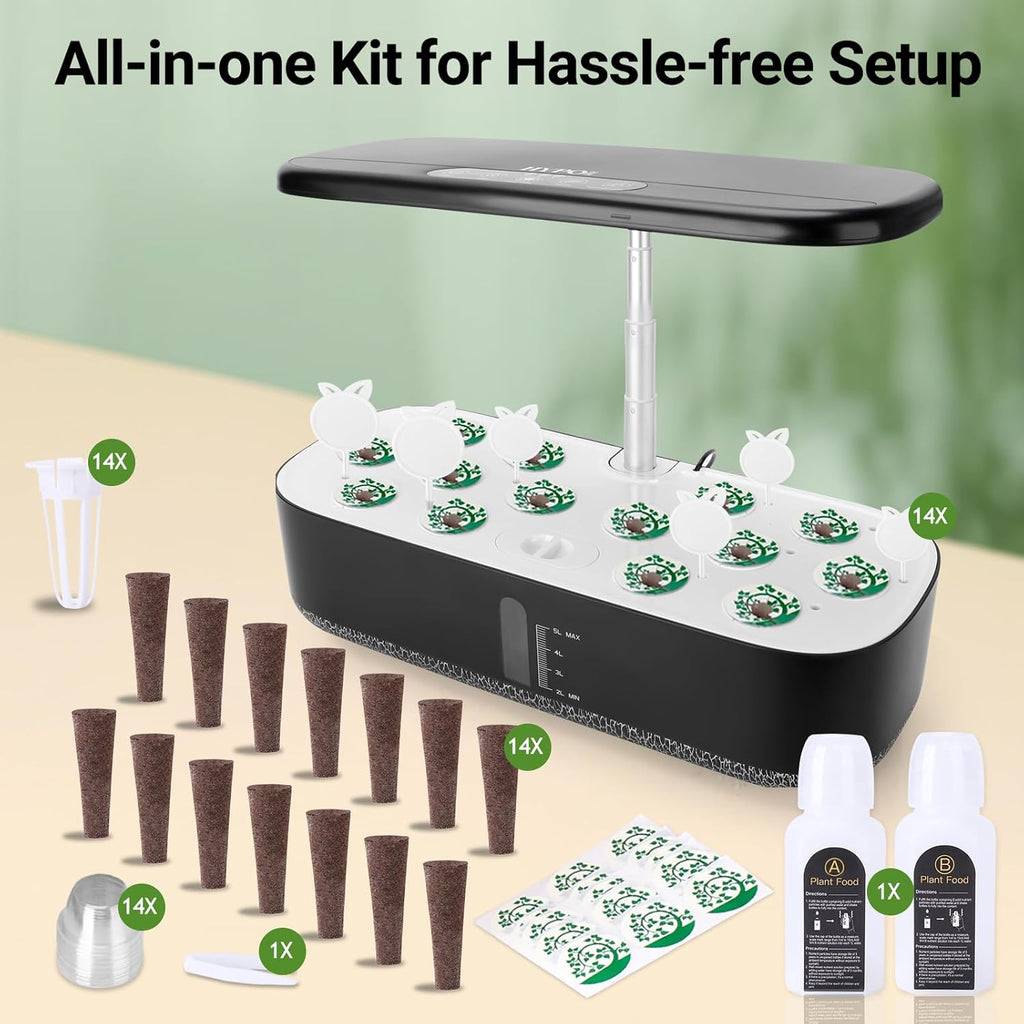 Hydroponics Growing System with LED Grow Light, 14 Pods Indoor Herb Garden Full Spectrum Rotatable Light Panel, Auto On