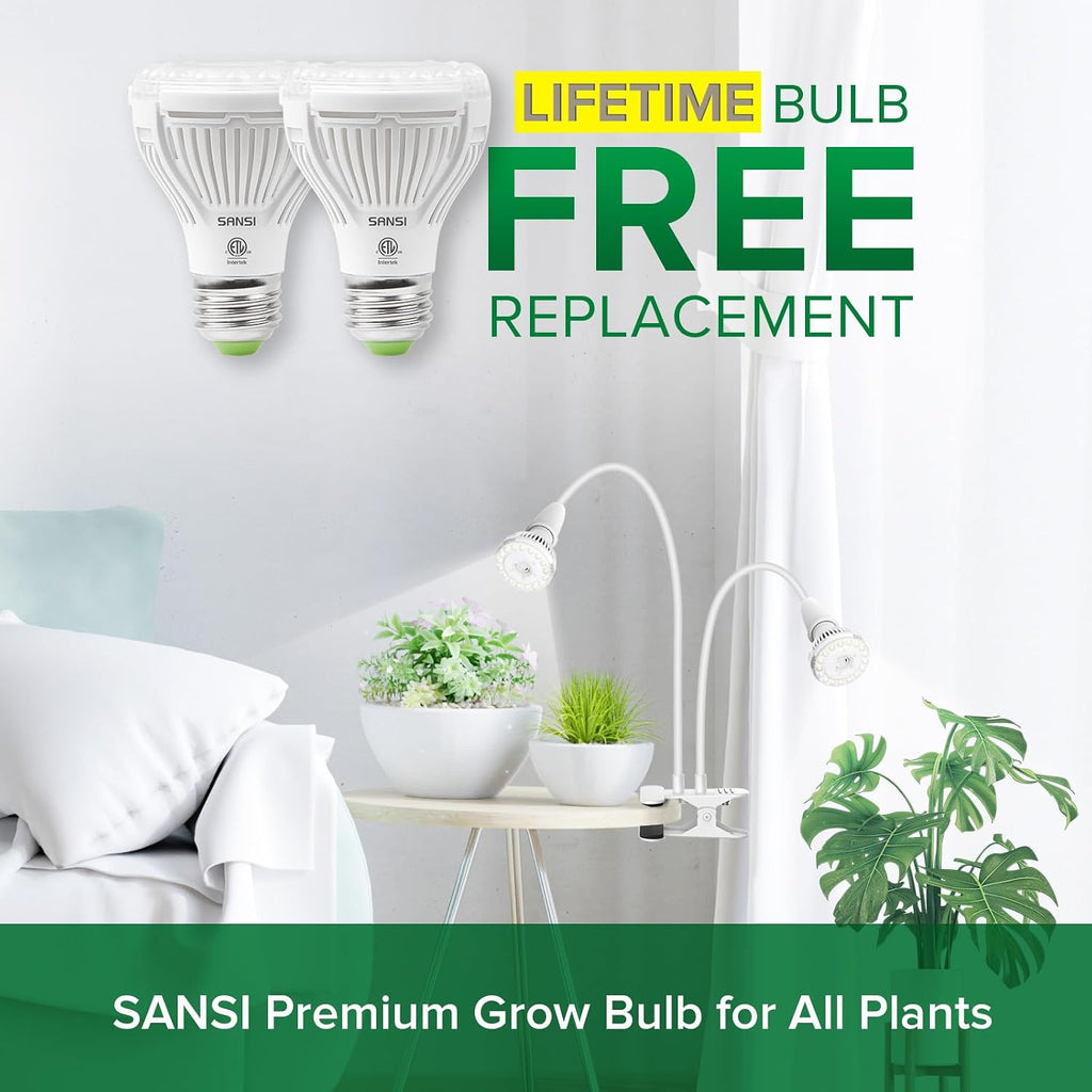 SANSI Grow Lights for Indoor Plants, 20W Clip-On Gooseneck LED Plant Lights | Lifetime Free Bulb Replacement, Plant