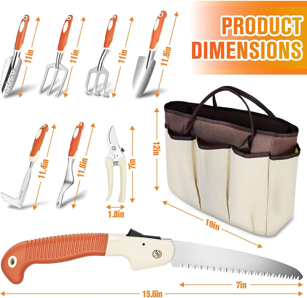 Garden Tool Set - 10 PCS Heavy Duty Stainless Steel Gardening Tools Set with Storage Bag, Gardening Kit Ideal Gardening