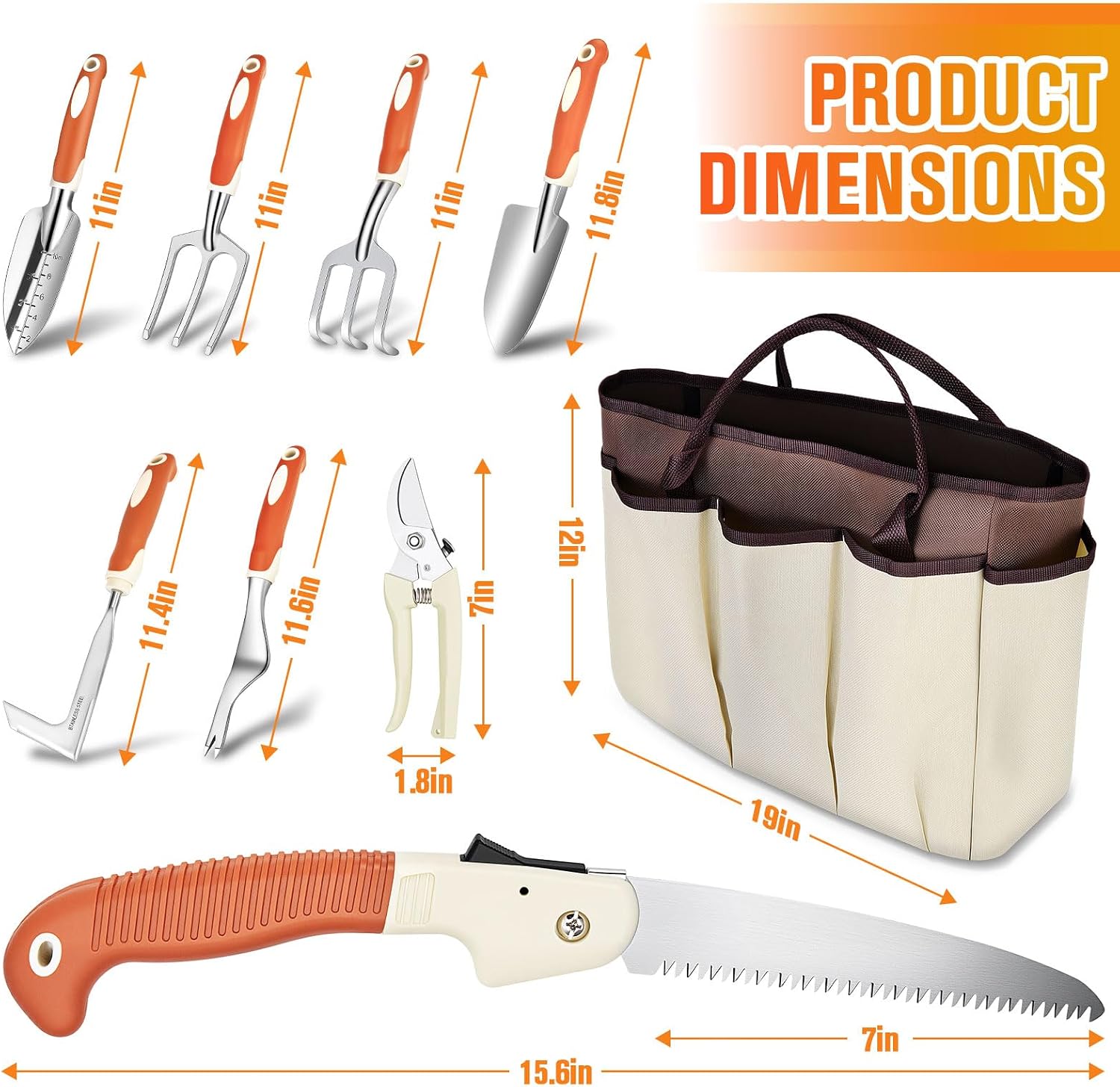 Garden Tool Set - 10 PCS Heavy Duty Stainless Steel Gardening Tools Set with Storage Bag, Gardening Kit Ideal Gardening