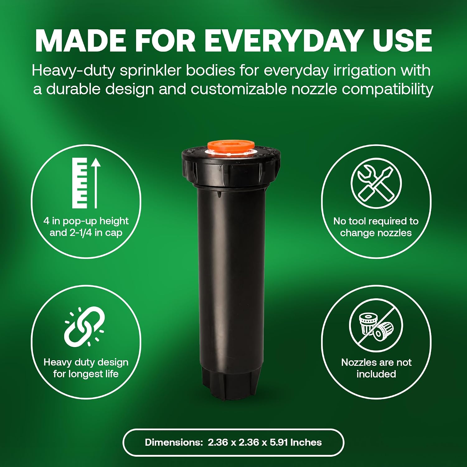 Rain Bird 1804LN 1800 Series Professional Pop-Up Sprinkler Body Only No Nozzle - 10Pack, 4 in Pop Up Irrigation