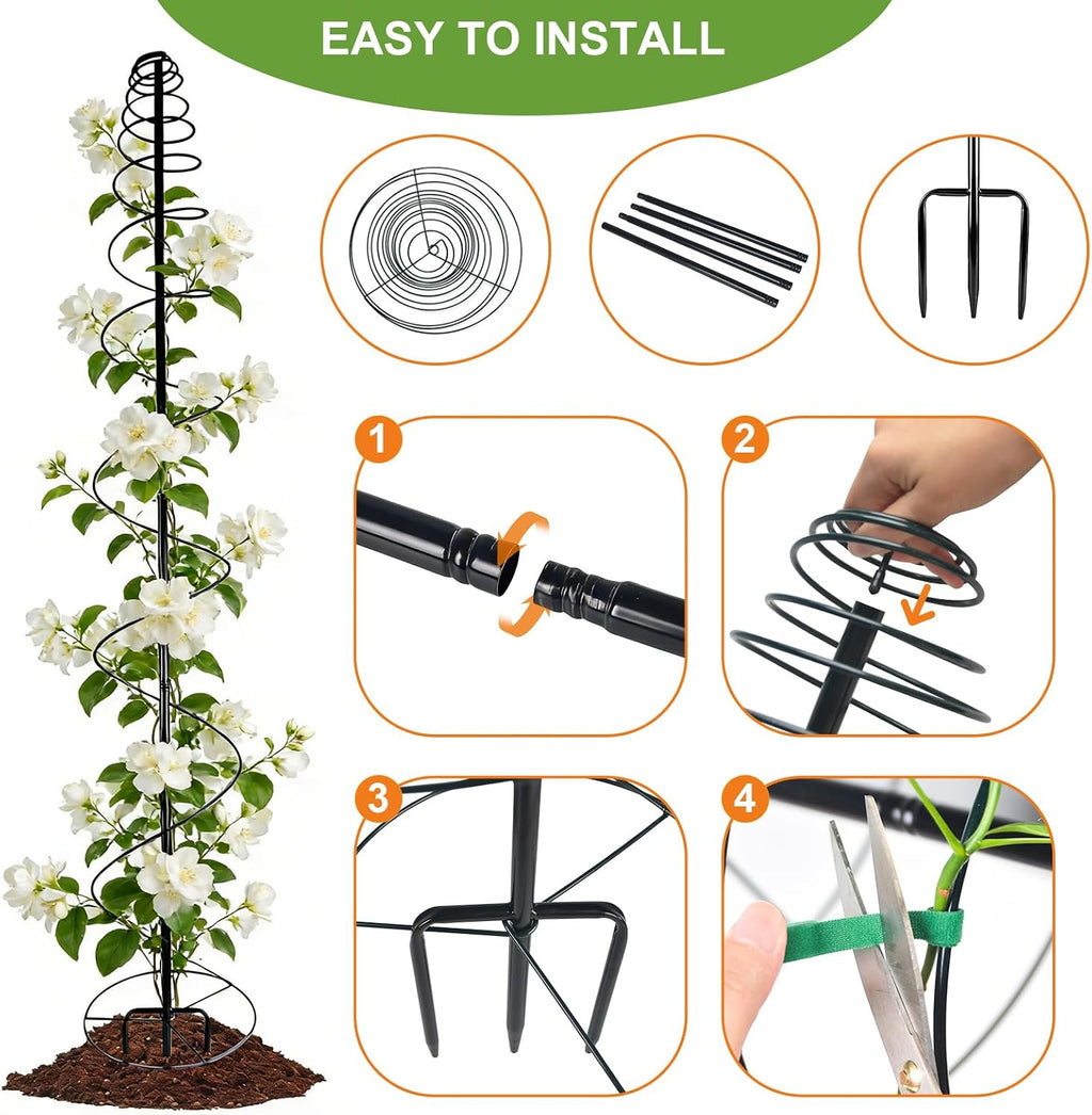 2 Pack Spiral Metal Trellis for Climbing Plants Outdoor-75 Adjustable | Plants Trellis Support, Metal Garden Trellis