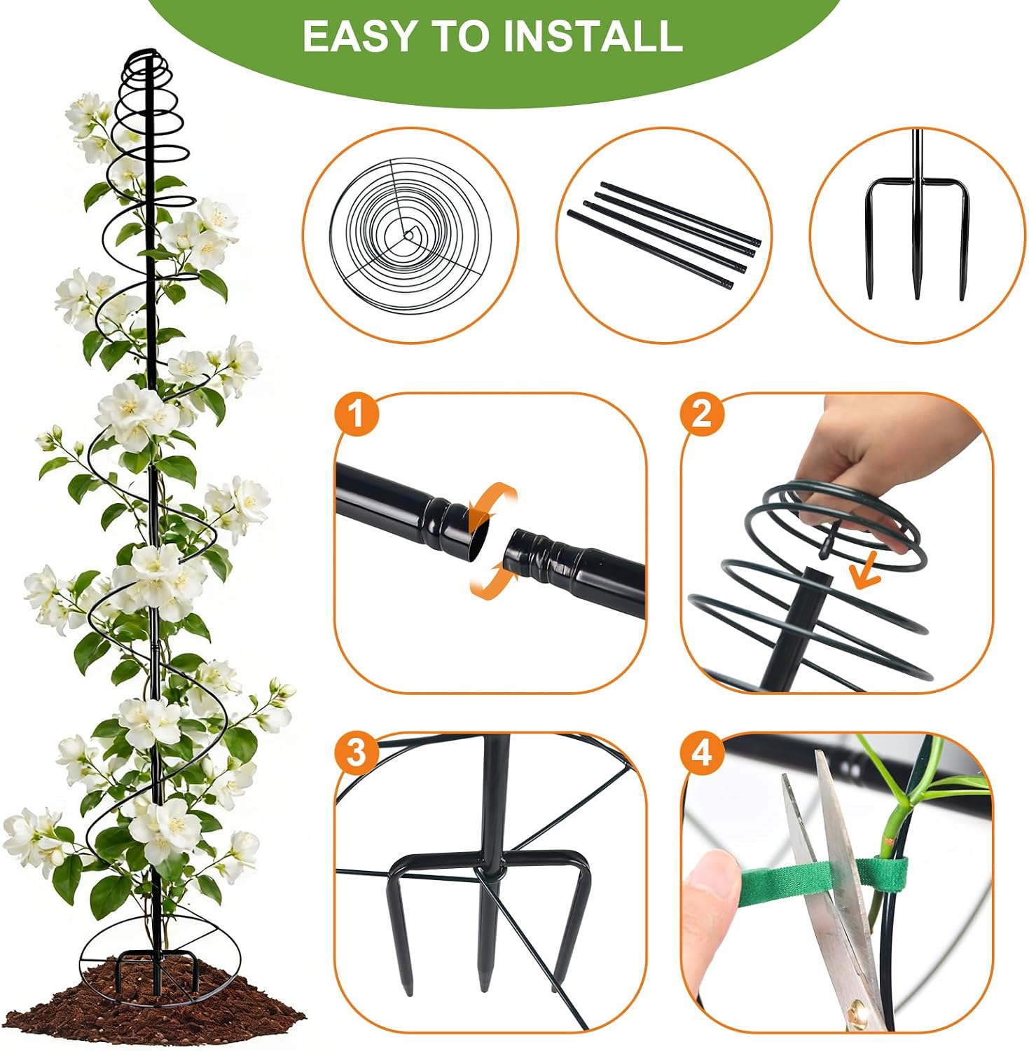 2 Pack Spiral Metal Trellis for Climbing Plants Outdoor-75 Adjustable | Plants Trellis Support, Metal Garden Trellis
